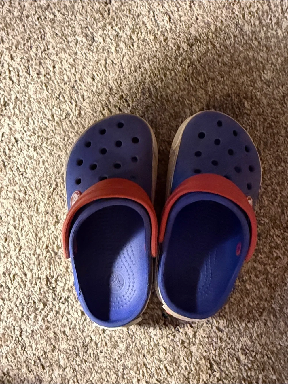 CROCS Kids Blue Clogs with Red Heel Strap
